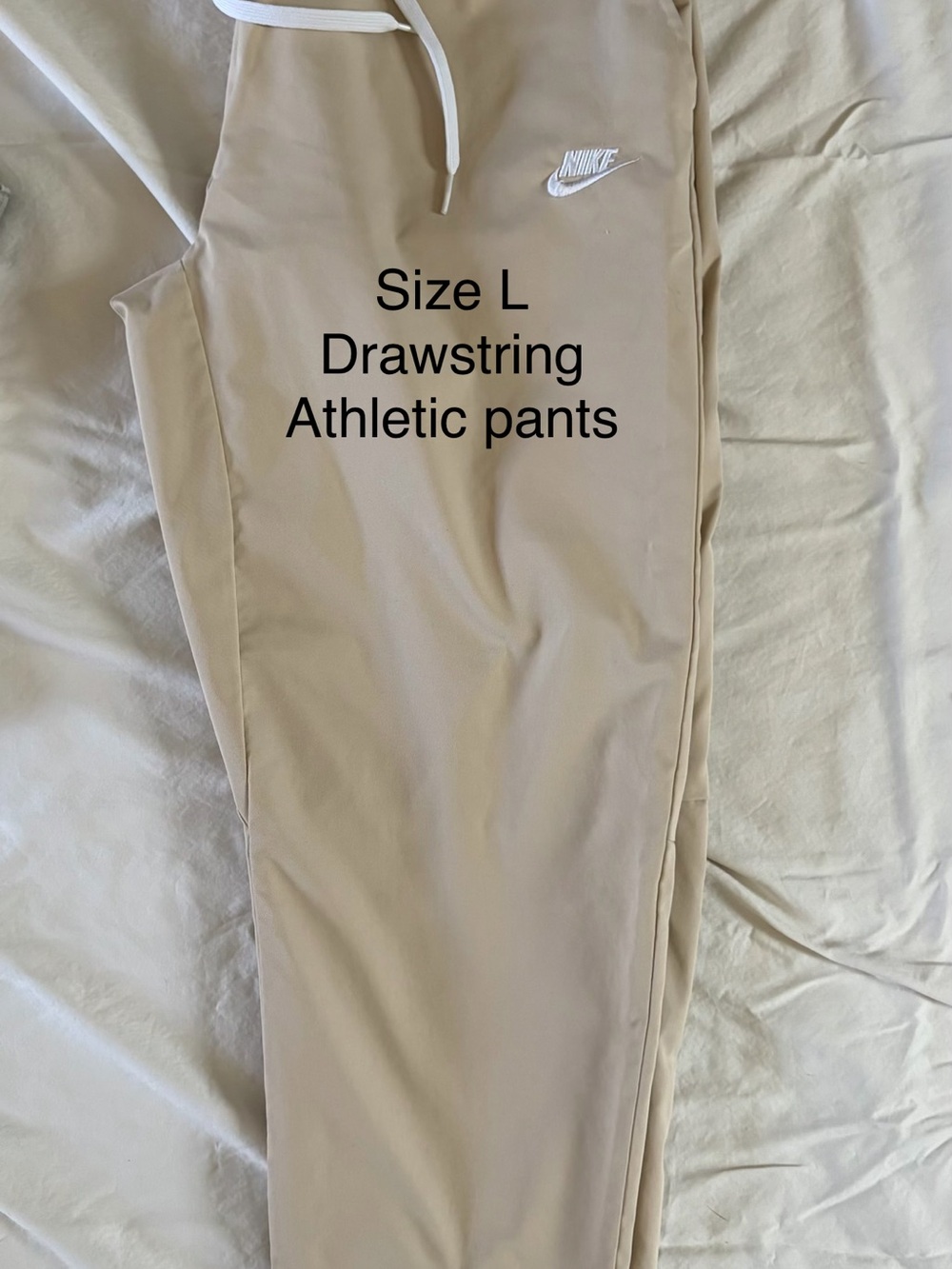 Nike Kids Beige Drawstring Joggers with White Swoosh